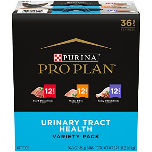 Book Cover Purina Pro Plan Urinary Tract Cat Food, Wet Cat Food Variety Pack, Urinary Tract Health Entrees - (36) 3 oz. Cans