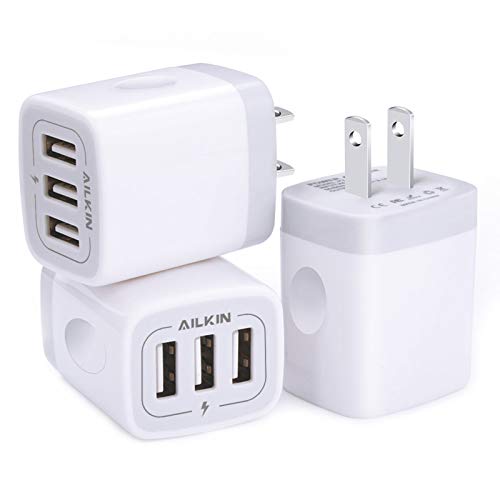 Book Cover Wall Charger, USB Charger Adapter, Ailkin 3.1A/3Pack Muti Port Fast Charging Station Power Charge Base Block Plug for iPhone SE/11Pro Max/X/8/7 Plus, Samsung S10/S9/S8/S7, Kindle Fire USB Plug