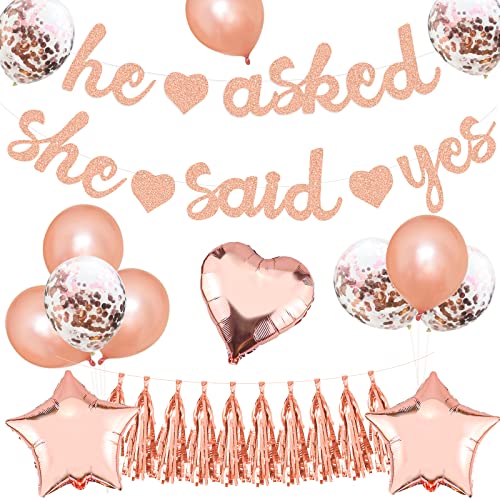 Book Cover Rose Gold Bachelorette Party Decorations,He Asked She Said Yes Banner,Confetti Latex Balloons,Heart & Star Shaped Foil Balloon,Metallic Foil Tassel Garland for Wedding Bridal Shower Engagement Party