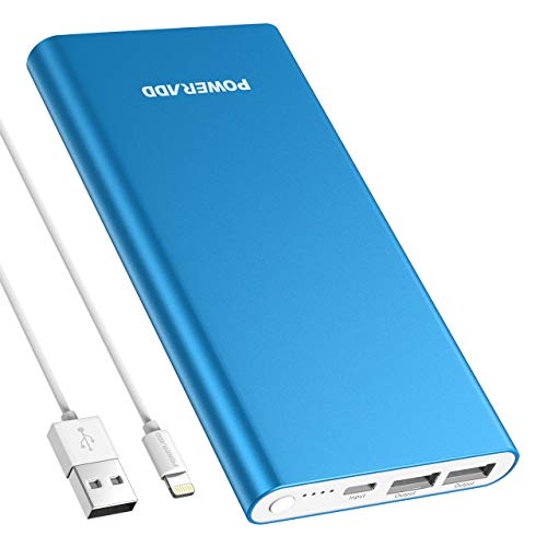 Book Cover POWERADD Pilot 4GS 12000mAh Portable Charger with 8-Pin Input, Power Bank Compatible with iPhone Xs/XR/X/8/8P/7/6S/6/SE/5/4S Samsung S9/S8/S7 and More, Blue (MFi 8 Pin Cable Included)