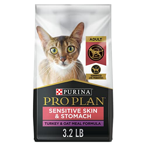 Book Cover Purina Pro Plan With Probiotics, Sensitive Skin & Stomach, Natural Dry Cat Food, Turkey & Oat Meal Formula - 3.2 lb. Bag