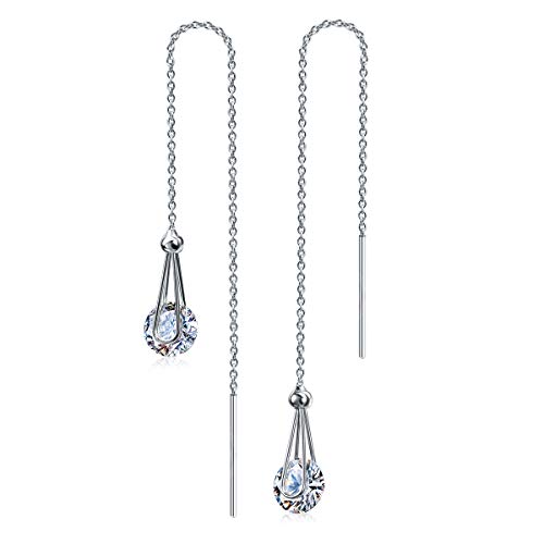 Book Cover Kainier Drop Dangle Earrings CZ Tear Drop Style 14K White Gold Plated Cubic Zirconia Thread Dangling Earrings for Women and Girls