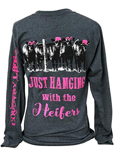 Book Cover Country Life Hanging with The Heifers Heather Gray Women's Long Sleeve Shirt