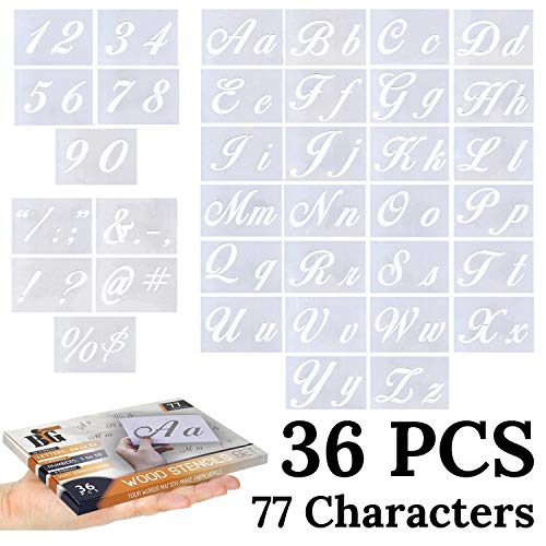 Book Cover Letter Stencils for Painting on Wood - Alphabet Stencils with Calligraphy Font Upper and Lowercase Letters - Reusable Plastic Art Craft Stencils with Numbers and Signs - Set of 36 PCs 8.27