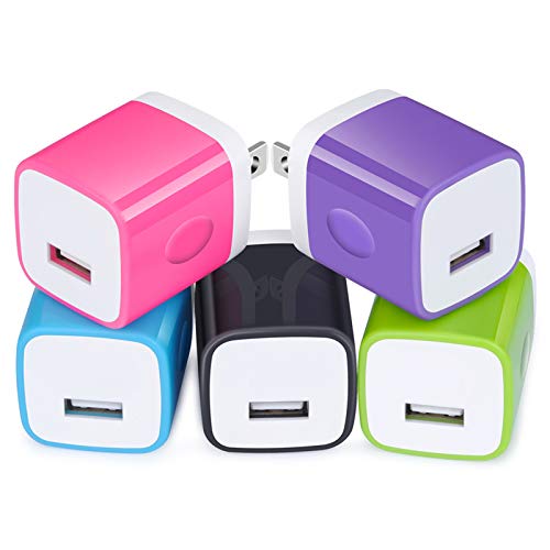 Book Cover Single Port USB Wall Charger, Charging Block Box Cube NINIBER 1A/5V 5-Pack One Port Charging Brick Base USB Power Adapter Compatible for iPhone XR/X/8/7/6S/6S Plus Samsung Galaxy S9/S8/S7 Edge