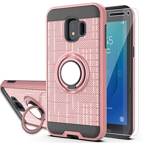 Book Cover Samsung Galaxy J2 Core Case with HD Phone Screen Protector,YmhxcY 360 Degree Rotating Ring & Bracket Dual Layer Resistant Back Cover for Samsung Galaxy J2 Core 2018 (5.0