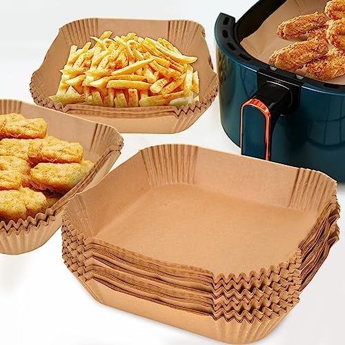 Book Cover Numola Air Fryer Liners Disposable, 100 PCS Square 7 Inch Liners for 3-5QT Air Fryers, Safe and Non-Stick Heat Resistant Oil-Proof Parchment Paper for Baking, Roasting and Grilling