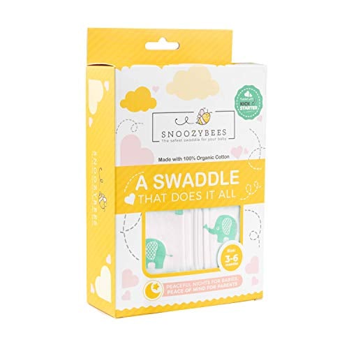 Book Cover SNUGGLEBEES Swaddle Wrap - Premium Organic Cotton Infant/Baby Sleep Sack Blanket | Hip Healthy | Breathable, Lightweight for Summer | Magic/Miracle/Dream (Medium, Elephant)