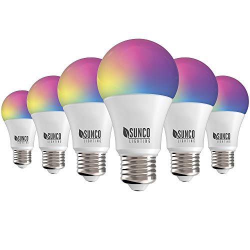 Book Cover Sunco Lighting Smart WiFi Bulbs Alexa A19 Dimmable LED, Multicolored RGB, 6W, 480 LM, E26 Base, Tunable White, Color Changing Compatible with Amazon Alexa & Google Assistant, No Hub Required 6 Pack