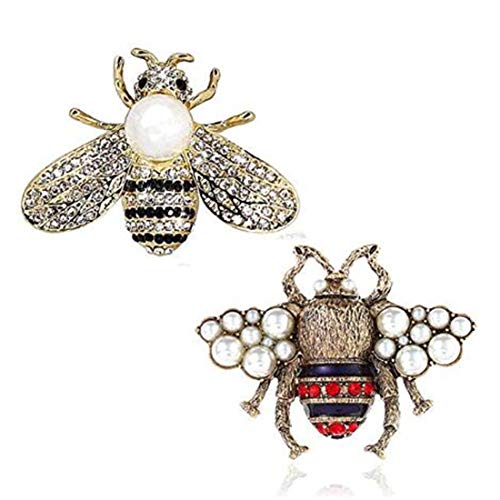 Book Cover VIEEL 2 Pack Rhinestone Pearl Bee Brooch Pins Honey Bee Pendant/Brooch Fashion Crystal Insect Pins Golden or Silvery for Women