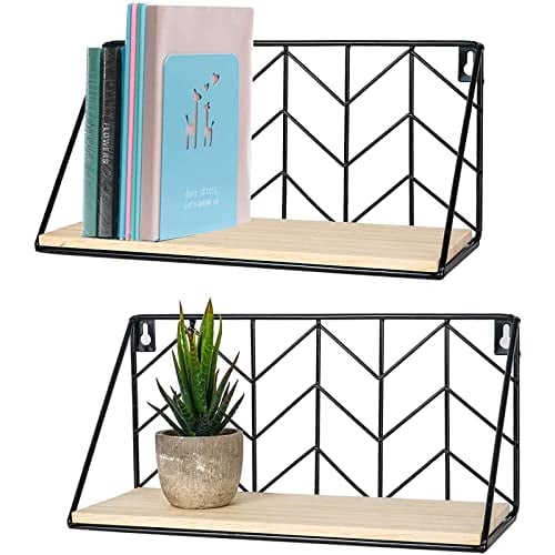 Book Cover TIMEYARD Floating Shelves Wall Mounted Set of 2 Rustic Arrow Design Wood Storage for Bedroom, Living Room, Bathroom, Kitchen, Office, etc
