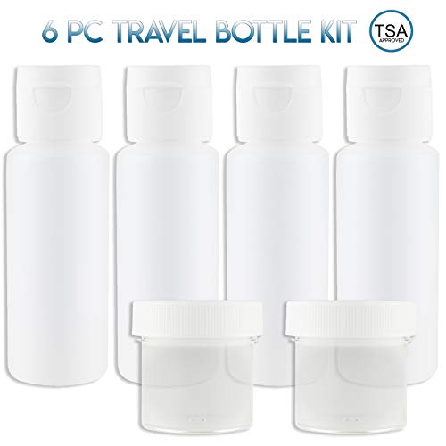 Book Cover Lingito Travel Bottles Set (4 Pcs) With Cosmetic Containers (1 oz) - Portable 100% Leak Proof Refillable Toiletry Containers - Squeezable Tubes for Shampoo, Conditioner & Lotion