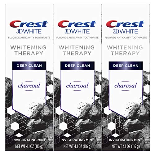 Book Cover Crest Charcoal 3D White Toothpaste, Whitening Therapy Deep Clean with Fluoride, Invigorating Mint, 4.1 Ounce, Pack of 3