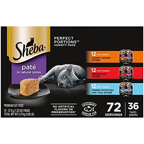 Book Cover SHEBA PERFECT PORTIONS Paté Wet Cat Food Trays (36 Count, 72 Servings), Savory Chicken, Tender Beef, Tender Whitefish & Tuna Entrée, Easy Peel Twin-Pack Trays