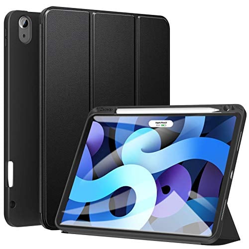 Book Cover Ztotop Case for New iPad Air 4 10.9 Inch 2020 (4th Generation )/ iPad Pro 11'' 2018 1st Gen with Pencil Holder, Lightweight Soft TPU Back and Trifold Protective Cover, Support Auto Sleep/Wake, Black