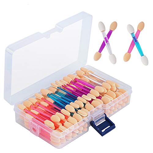 Book Cover Cuttte 120PCS Disposable Dual Sides Eye Shadow Sponge Applicators with Container, 4 Colors Eyeshadow Brushes Makeup Applicator