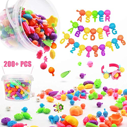 Book Cover Pop Beads Set, 200+ PCS Pop Snap Beads Arts and Crafts Toys Gifts for Kids Age 4yr-8yr, Jewellery Making Kit for 4, 5, 6, 7 Year Old Girls, Necklace and Bracelet and Ring Creativity DIY Set