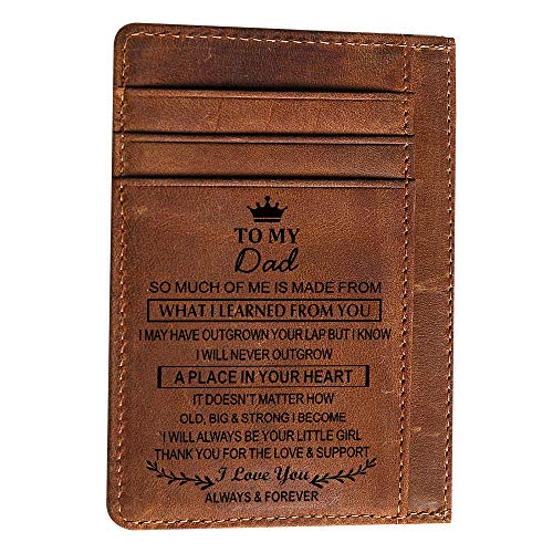 Book Cover Engraved Pocket Wallet To My Son Dad Husband, Personalized Gift Slim Cards Case Money Clips (Chocolate-To My Dad From Daughter)