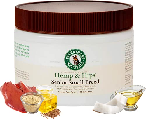 Book Cover Veterinary Naturals - Hemp & Hips - Senior Small Breed - Joint Supplement - 90 Soft Chews - Support Optimum Health, Relieve Hip & Joint Pain, Help Improve Mobility Issues