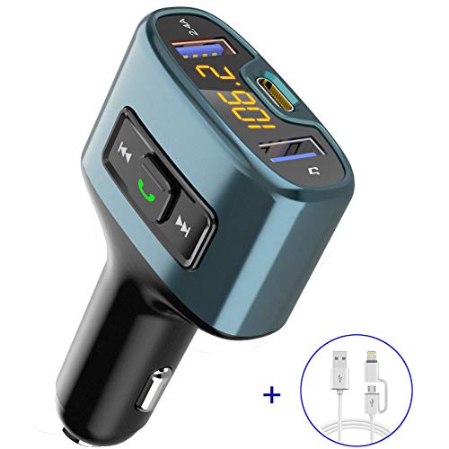 Book Cover Bluetooth FM Transmitter for Car, Wireless Radio Adapter Receiver Music Player Car Kit with Type-C Car Quick Charger Port & Dual USB Ports, Support USB Flash Drive, Hands-Free Calling