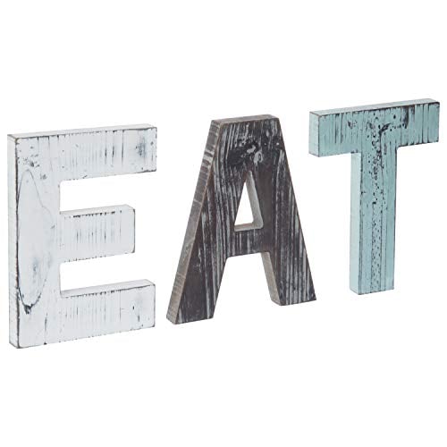 Book Cover MyGift Rustic Multicolor EAT Cutout Wooden Letters Wall Plaque