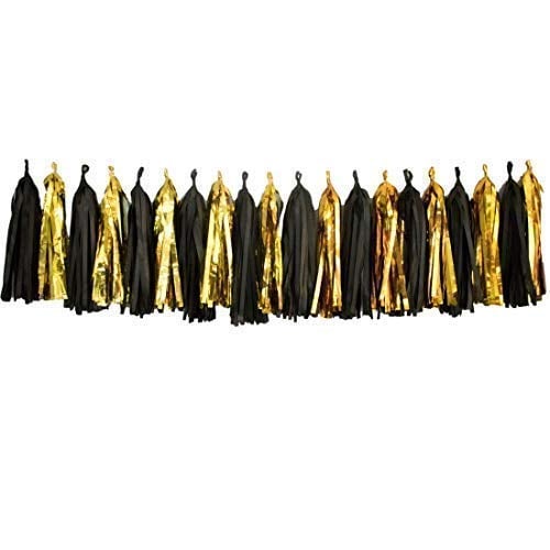 Book Cover Bobee 20 Black and Gold Tissue Paper Tassel Garland Party Decorations DIY Easy Setup for Balloon Tail Wedding Event Birthday Decoration