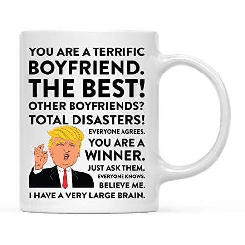 Book Cover Andaz Press Funny President Donald Trump 11oz. Coffee Mug Gift, Terrific Boyfriend, 1-Pack, Hot Chocolate Christmas Birthday Drinking Cup Republican Political Satire for Family in Laws