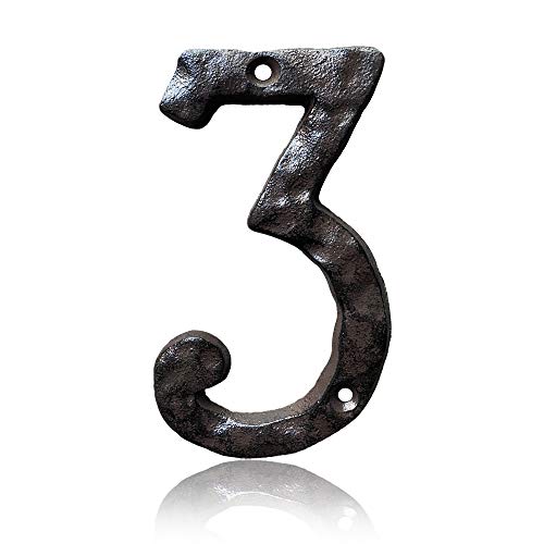 Book Cover 6 Inch House Numbers, Cast Iron Metal Home Address Number, Heavy Duty & Sturdy, Unique Hammered Look (Number 3)