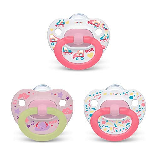 Book Cover NUK Orthodontic Pacifier Value Pack, Girl, 6-18 Months (Pack of 3)