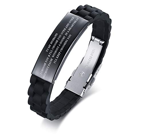 Book Cover MEALGUET to My Husband I Will Keep Choosing You Black Silicone Bracelet Wristband for Him, Gift from Wife,Birthday