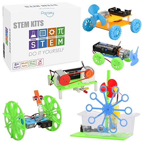 Book Cover poraxy 5 Set Stem Kit,Dc Motors Electronic Assembly Kit For Kids Stem Toys Intro To Engineering, Mini Cars, Circuit Building Diy Science ExperimentsÂ Projects For Boys And Girls