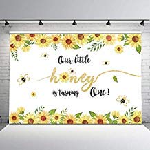 Book Cover Mehofoto Bee Birthday Backdrop Honey Bee Girl First Birthday Photo Backdrops 7x5ft Sunflower Background for 1st Birthday Party Studio Props
