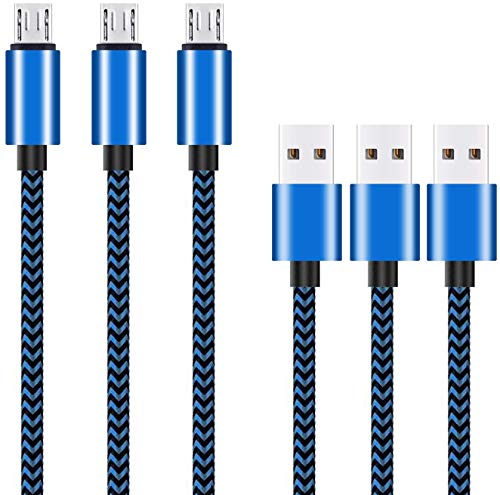Book Cover Ailun Micro USB Cable 10ft 3Pack High Speed 2.0 USB A Male to Micro USB Sync Charging Nylon Braided Cable for Android Phone Charger Cable Tablets Wall and Car Charger Connection Blueblack