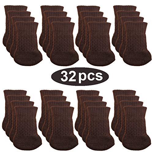 Book Cover 32pcs Chair Legs Socks, Knitted Furniture Leg Floor Protectors, Chair Feet Covers for Bar Stool, Dinning Chairs or Table, Protect Hardwood Floors from Scratches and Reduce Noise by YUKSY (Brown)
