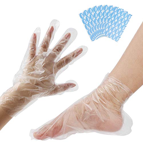 Book Cover 200 Pcs Paraffin Wax Bath Liners Hands & Feet - Plastic Hand Foot Covers Disposable Therapy Bags, Spa Pedicure Accessories for Women Men with Stickersâ€¦