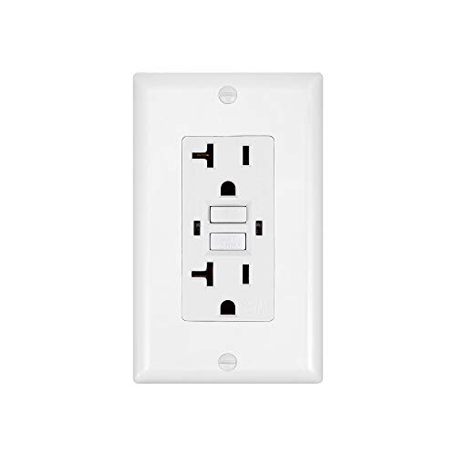 Book Cover 1 Pack - GFCI Duplex Outlet Receptacle - Weather Resistant 20-Amp/125-Volt, Self-Test Function with LED Indicator - UL Listed, cUL Listed - Wall Plate and Screws Included, White