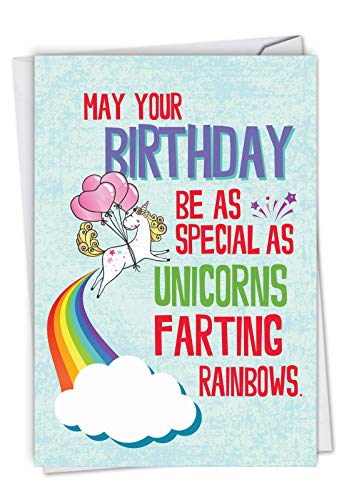 Book Cover NobleWorks - Unicorns and Rainbows - Funny Happy Birthday Greeting Card for Kids, Adults - Bday Note Card with Envelope C6892BDG