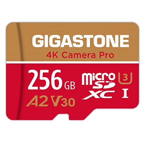 Book Cover Gigastone 256GB Micro SD Card, A2 V30 Run App for Smartphone, UHD 4K Video Recording, High speed 4K Gaming 95MB/S, Micro SDXC UHS-I U3 C10 Class 10 Memory Card with Adapter
