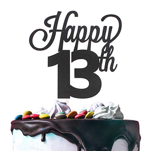 Book Cover LINGTEER Happy 13th Birthday Black Cake Topper - Cheers to 13th Birthday Thirteen Years Old Birthday Party Gift Decorations Sign.