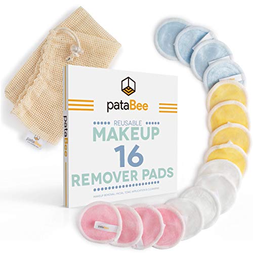 Book Cover Reusable Makeup Remover Pads Pure Cotton - 16 Pack Bamboo Velour Face Wipes with Mesh Laundry Bag - PataBee Zero Waste Eco-Friendly Natural Face & Skin Care - Sustainable Facial Toner Cleansing Rounds