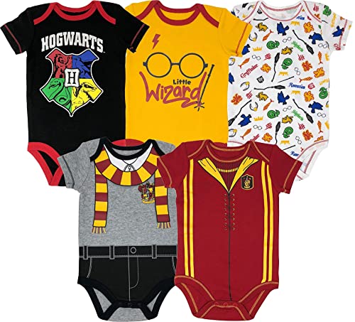 Book Cover WARNER BROS Harry Potter Baby Boys' 5-Pack Bodysuits Hogwarts Gryffindor (3-6 Months)
