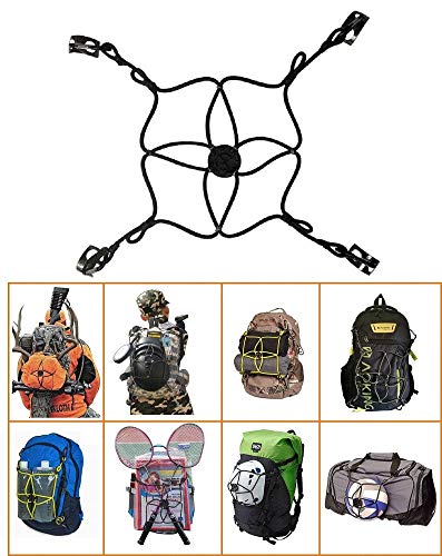 Book Cover Jieming MiniNet - Backpack Extension Bungee - 4 PackTachs & 4 Aluminum Carabiners Included - Carry Items Such as Shoes Balls Sleeping Bags Tents Outdoor Camping Gear Water Bottles Etc (Green)