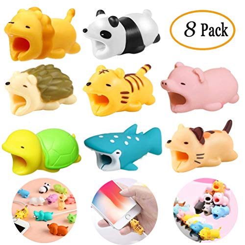 Book Cover 8 Pieces Cable Animal Bites Cute Animal Cable Protector for iPhone Cable Charging Cord Saver, Cute Creature Bites Cables Charger Protector Accessory