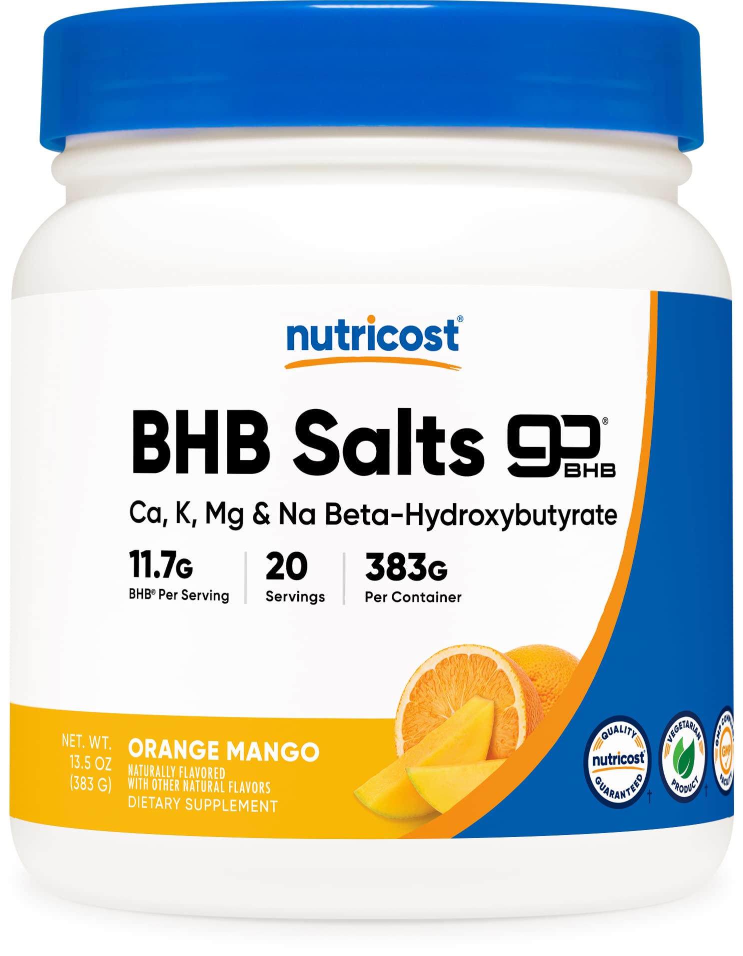 Book Cover Nutricost BHB Exogenous Ketones Salts (Beta-Hydroxybutyrate) 4-in-1 Powder (20 Servings) Orange Mango - Gluten Free and Non-GMO