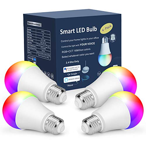 Book Cover OHLUX Smart WiFi LED Light Bulbs Compatible with Alexa and Google Home (No Hub Required), RGBCW Multi-Color, Warm to Cool White Dimmable, 60W Equivalent, 7W E26 A19 Color Changing Bulb-4PACK