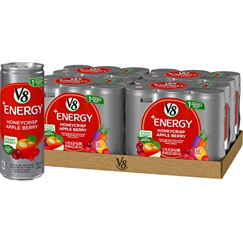 Book Cover V8 +Energy, Healthy Energy Drink, Natural Energy from Tea, Honeycrisp Apple Berry, 8 Ounce Can (4 Packs of 6, Total of 24)