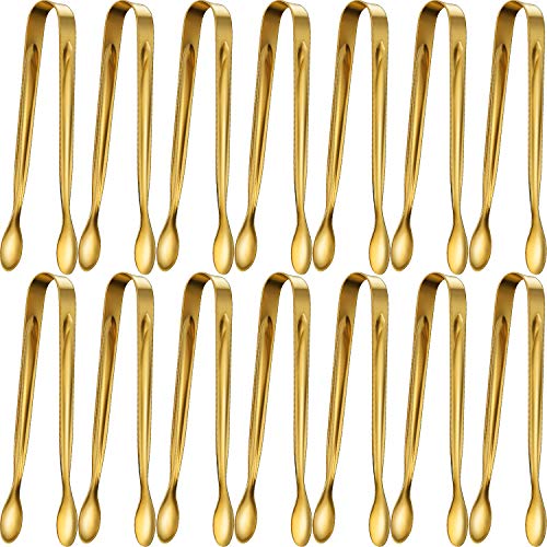 Book Cover 12 Pieces Sugar Tongs Ice Tongs Stainless Steel Mini Serving Tongs Appetizers Tongs Small Kitchen Tongs for Tea Party Coffee Bar Kitchen (4.3 Inch, Gold)