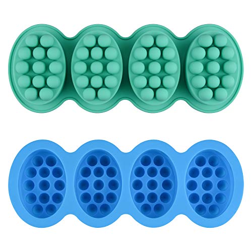 Book Cover 2 Pcs Silicone Massage Bar Soap Molds - SJ Silicone Molds for Soaps Making, Handmade Soap Molds, Nonstick & BPA Free (Blue & Mint Green)