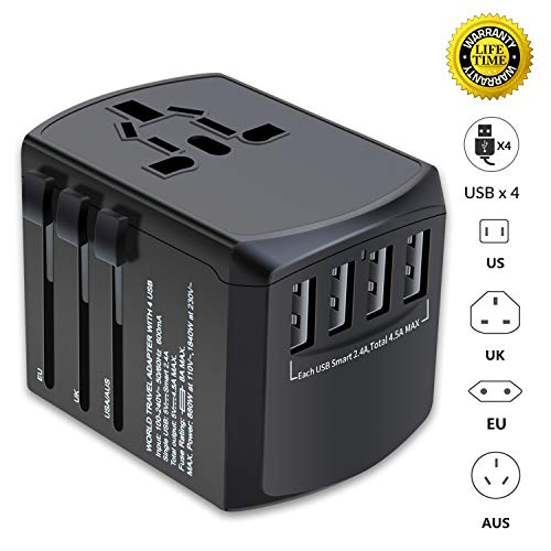 Book Cover Travel Adapter, Universal Plug Adapter for Worldwide travel, International Power Adapter, Plug Converter with 4 USB Ports, All in One Wall Charger AC Socket for European UK AUS ASIA Cell Phone Laptop