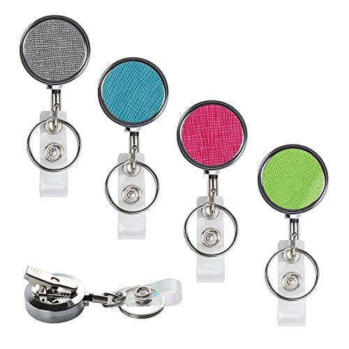 Book Cover Teskyer Professional Retractable ID Card Badge Holder Reel with 360 Degrees Swivel Alligator Clip and Key Ring for Nurses Teachers Students, Retractable 30